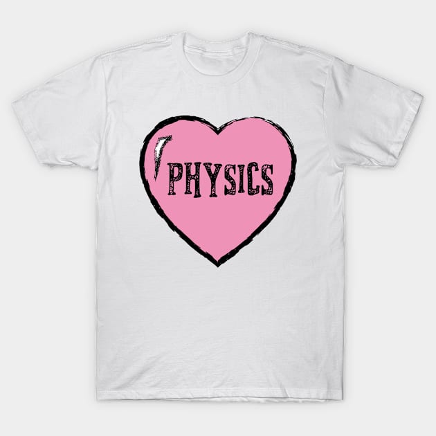 Physics Text in Pink Heart T-Shirt by Inspire Enclave